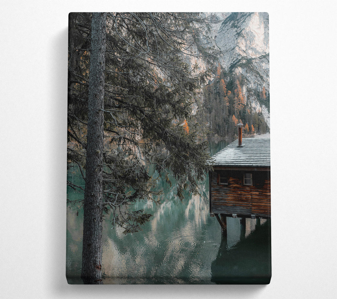  A Canvas Print of Teal Lake Cabin Canvas Art
