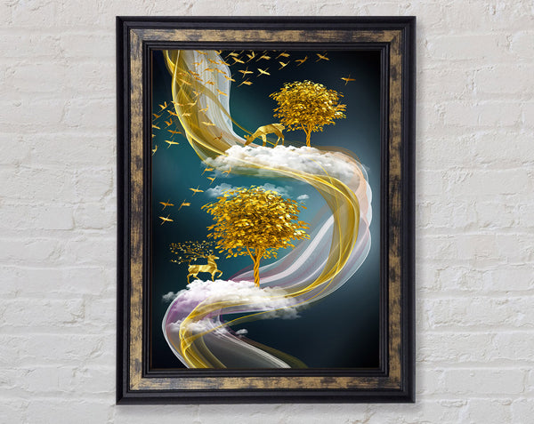 Abstract Swirl Stags Framed Print