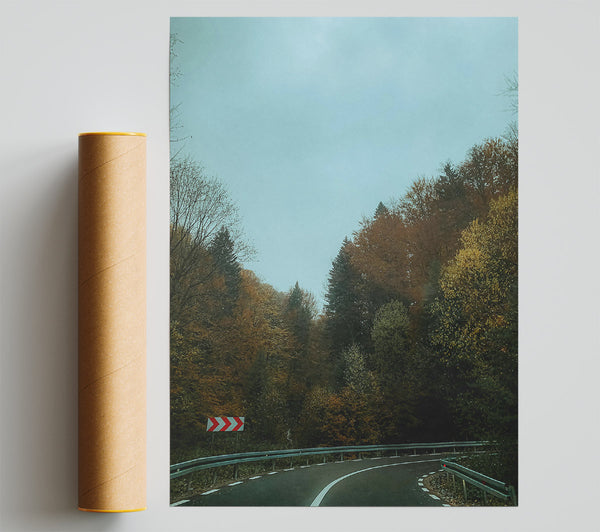 Blue Sky Forest Road Poster