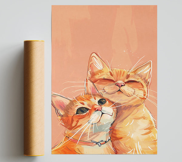 Orange Cat Companionship Poster