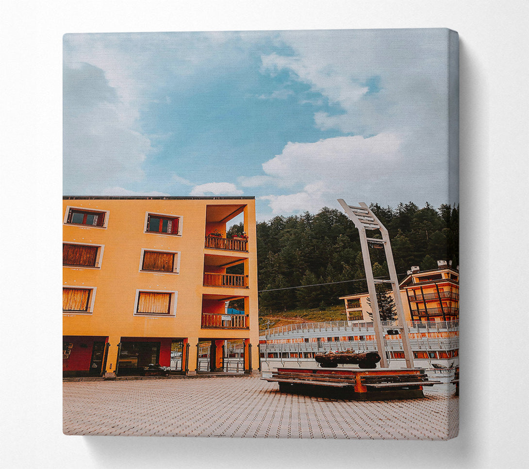  A Canvas Print of Orange Building Courtyard Canvas Print