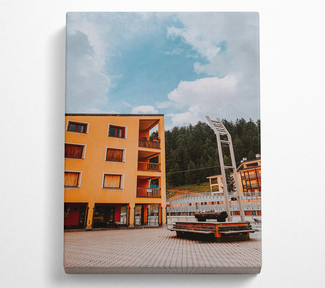 A Canvas Print of Orange Building Courtyard Canvas Print