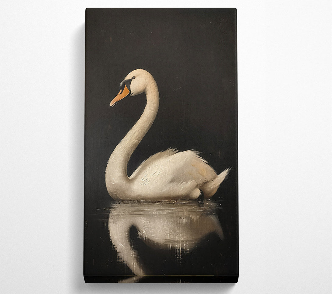  A Canvas Print of White Swan On Black Water Canvas Print
