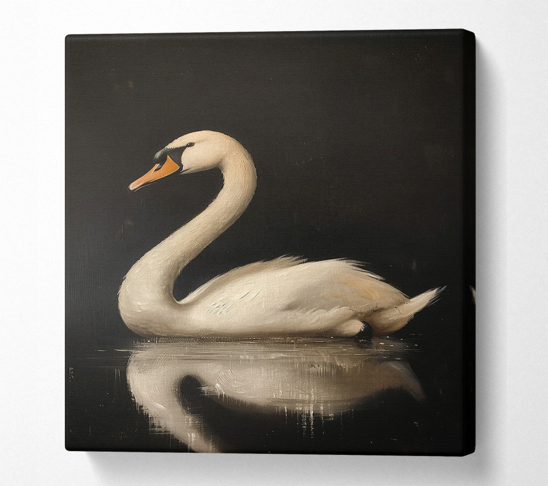  A Canvas Print of White Swan On Black Water Canvas Print