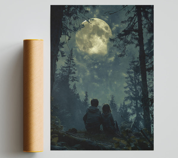 Golden Moonlight Forest Poster