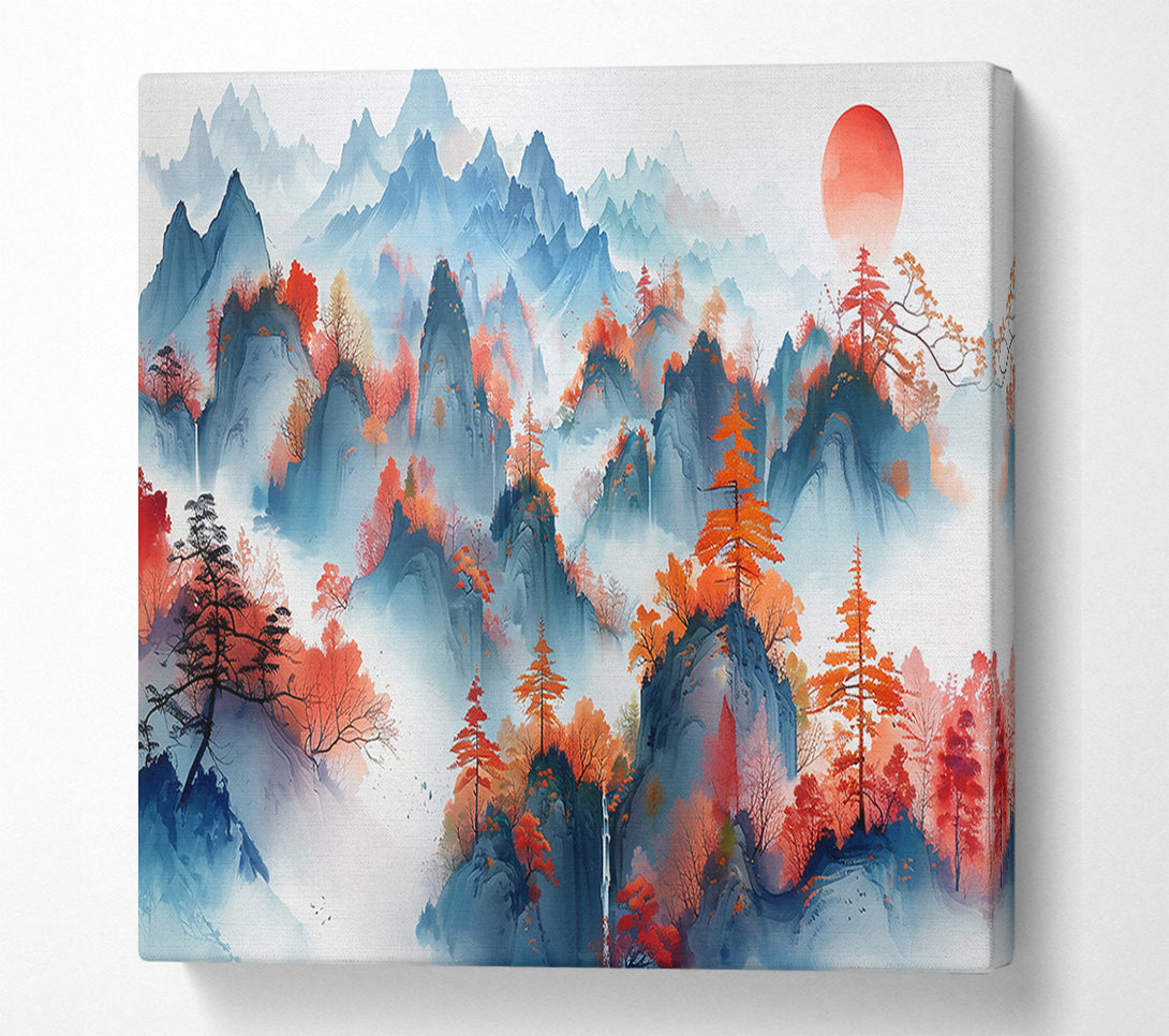  A Canvas Print of Crimson Mountain Mist Canvas Print