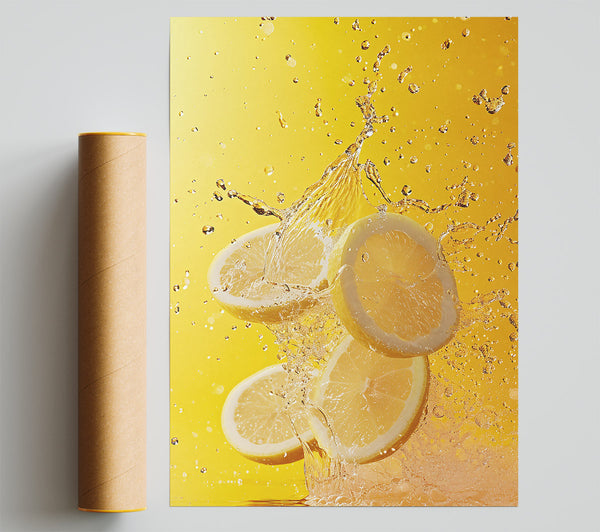 Golden Lemon Splash Poster