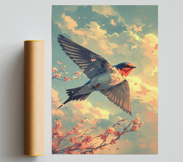 Peach Sky Swallow Giclee Print