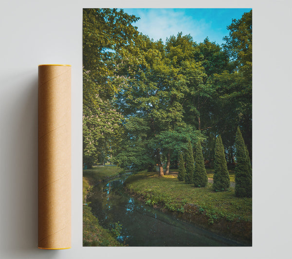 Green Stream Through Trees Print