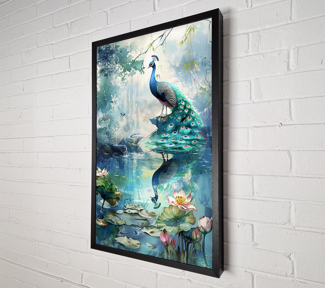  A Canvas Print of Blue Peacock Reflection Canvas Wall Art