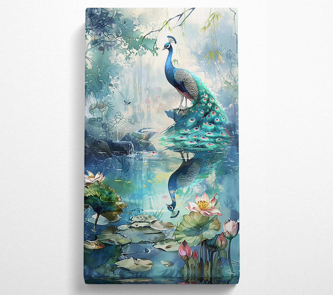  A Canvas Print of Blue Peacock Reflection Canvas Wall Art