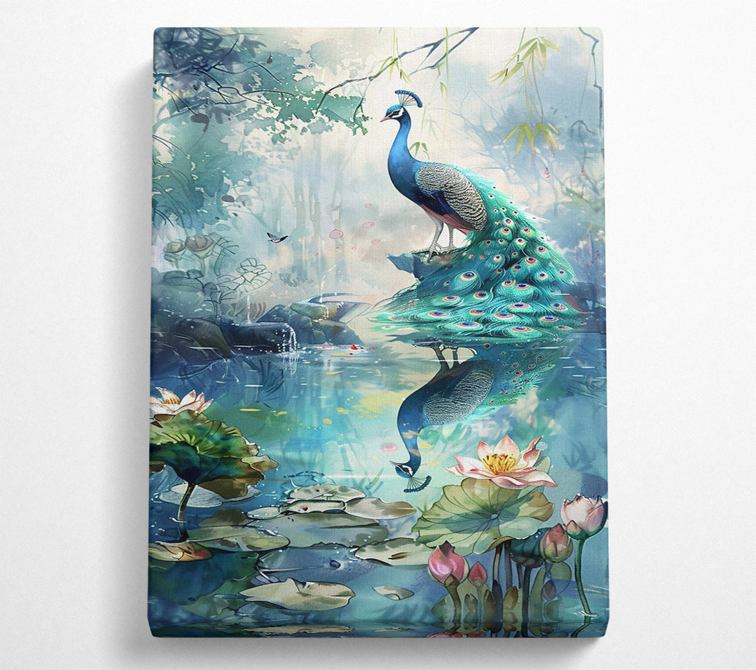  A Canvas Print of Blue Peacock Reflection Canvas Wall Art