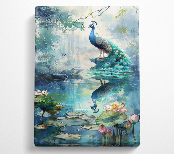  A Canvas Print of Blue Peacock Reflection Canvas Wall Art