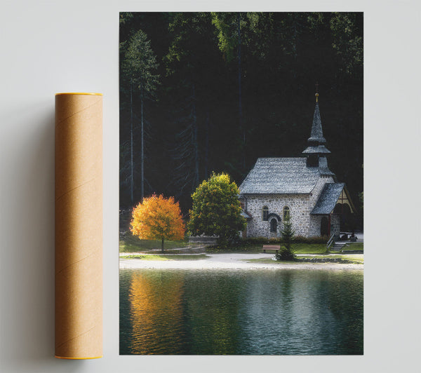 Golden Church Reflection Giclee Print