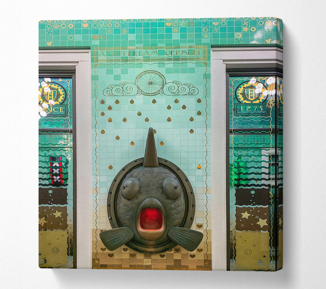  A Canvas Print of Aqua Fish Face Tilework Canvas Art
