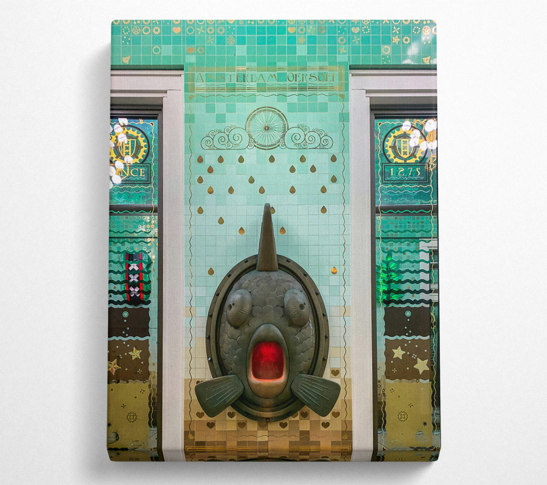  A Canvas Print of Aqua Fish Face Tilework Canvas Art