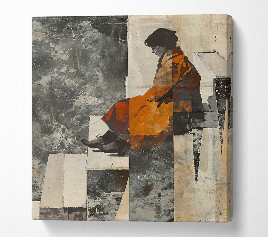  A Canvas Print of Orange Figure On Steps Canvas Wall Art