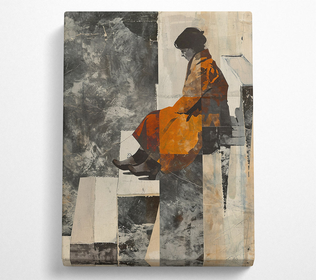  A Canvas Print of Orange Figure On Steps Canvas Wall Art