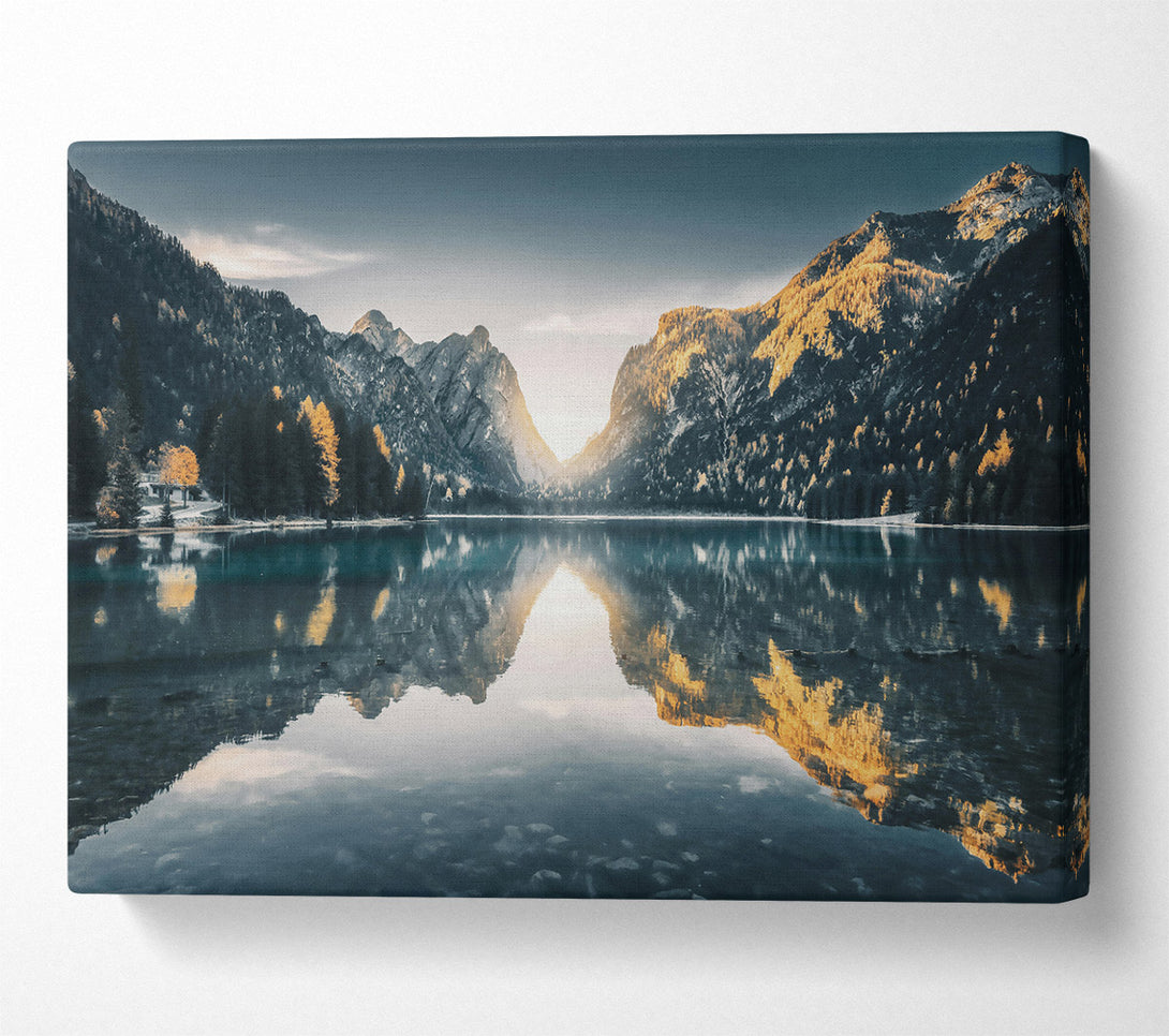  A Canvas Print of Golden Mountain Reflections Canvas Print