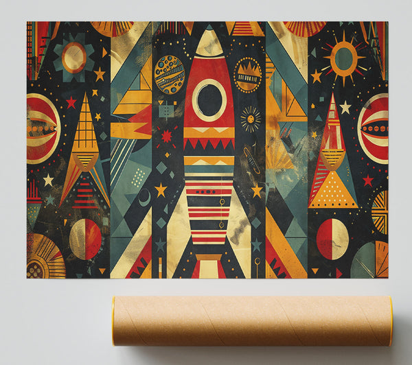 Red Retro Rocket Print