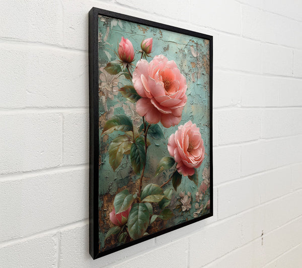 Pink Roses On Teal