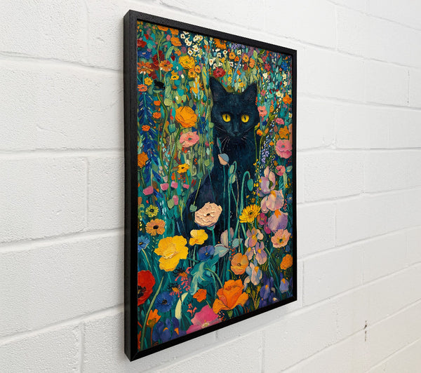 Black Cat In Teal Blooms