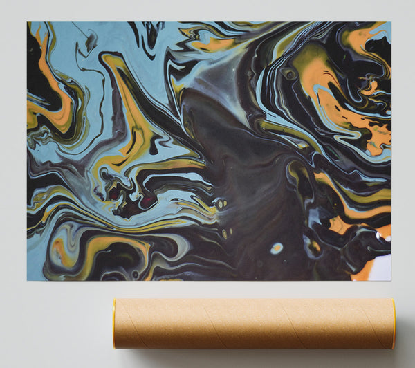 Black And Blue Swirls. Print