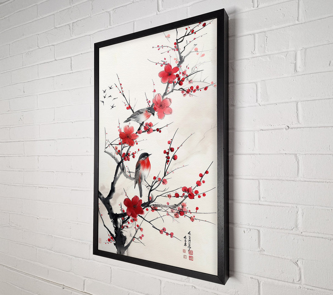  A Canvas Print of Crimson Branch Songbirds Canvas Art