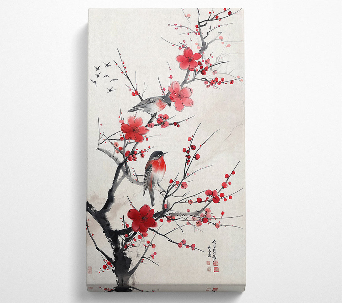  A Canvas Print of Crimson Branch Songbirds Canvas Art