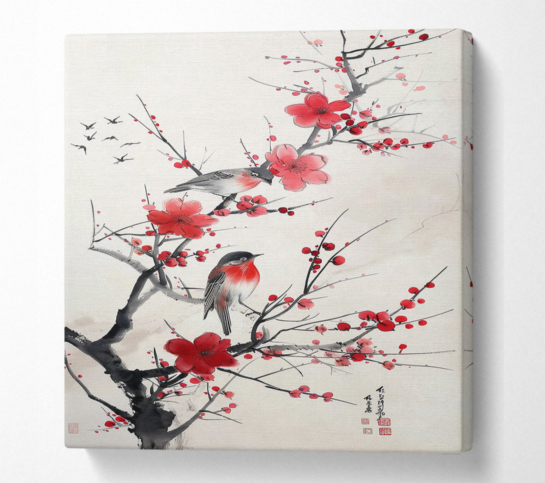  A Canvas Print of Crimson Branch Songbirds Canvas Art