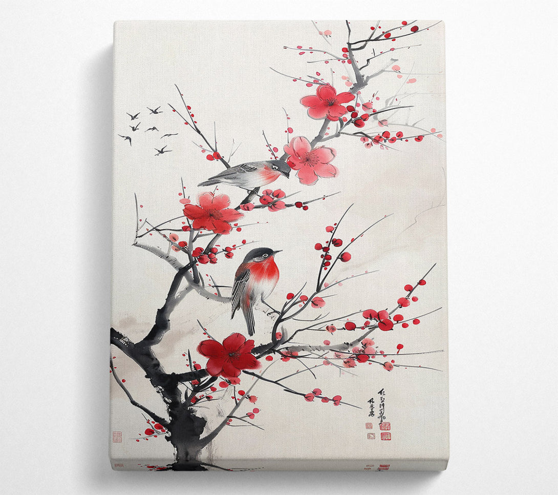  A Canvas Print of Crimson Branch Songbirds Canvas Art