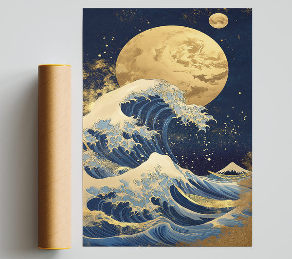 Golden Cosmic Wave Print