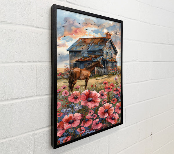 Pink Horse And Farmhouse