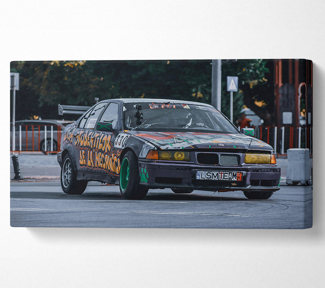  A Canvas Print of Black Graffiti Drift Car Canvas Wall Art