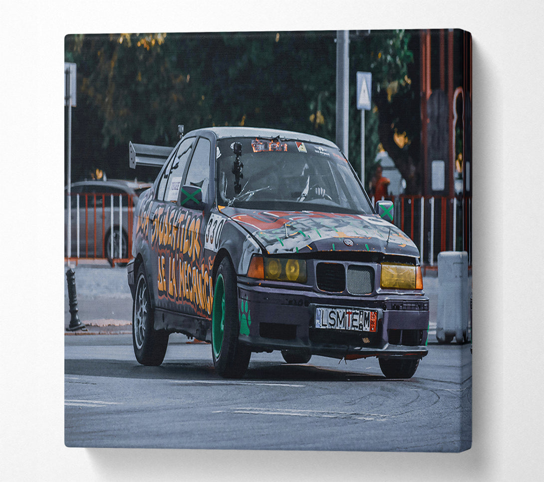  A Canvas Print of Black Graffiti Drift Car Canvas Wall Art