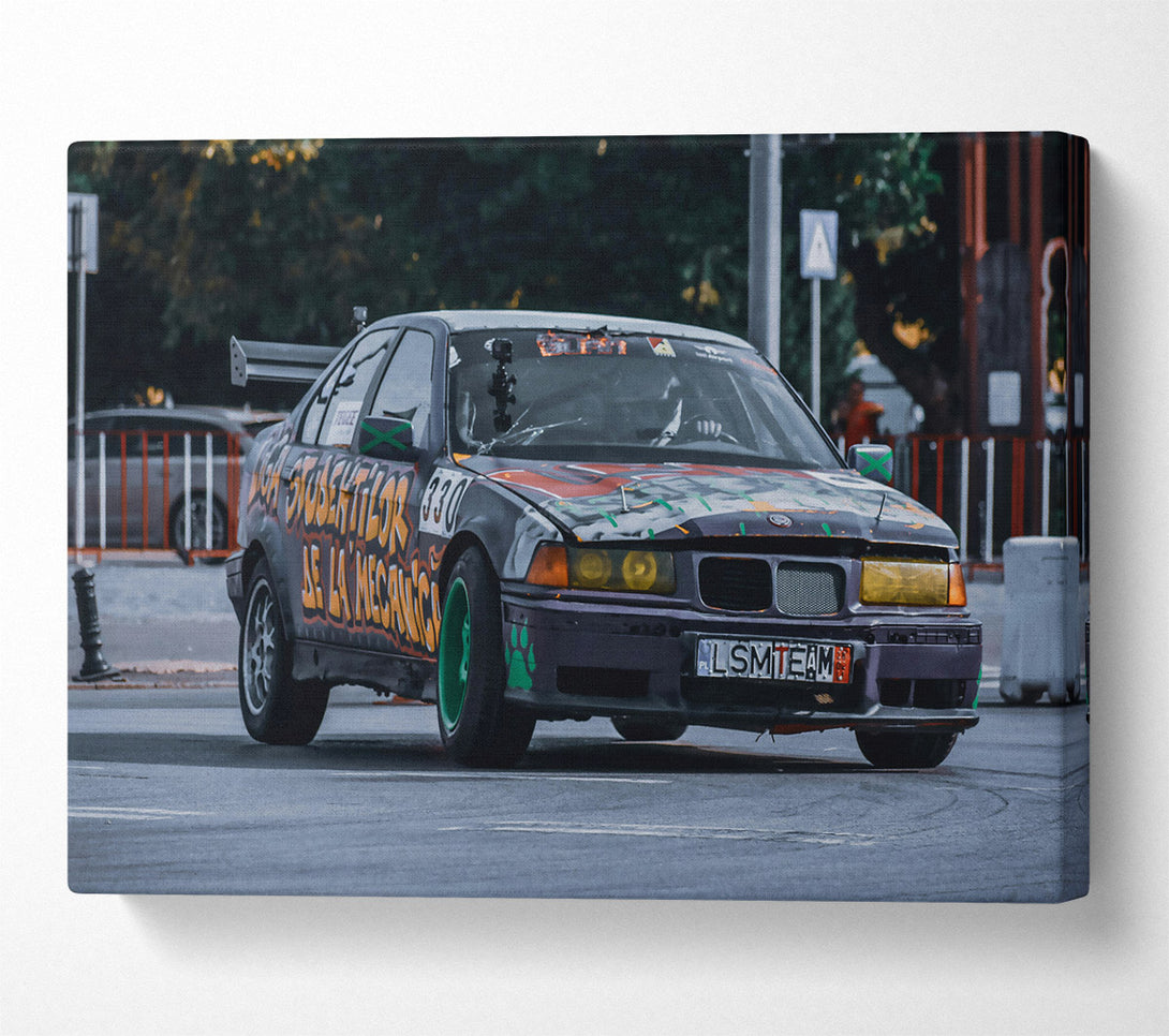  A Canvas Print of Black Graffiti Drift Car Canvas Wall Art