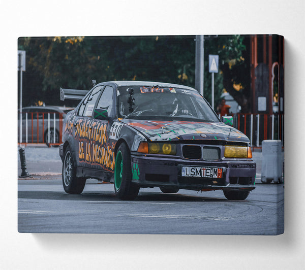  A Canvas Print of Black Graffiti Drift Car Canvas Wall Art