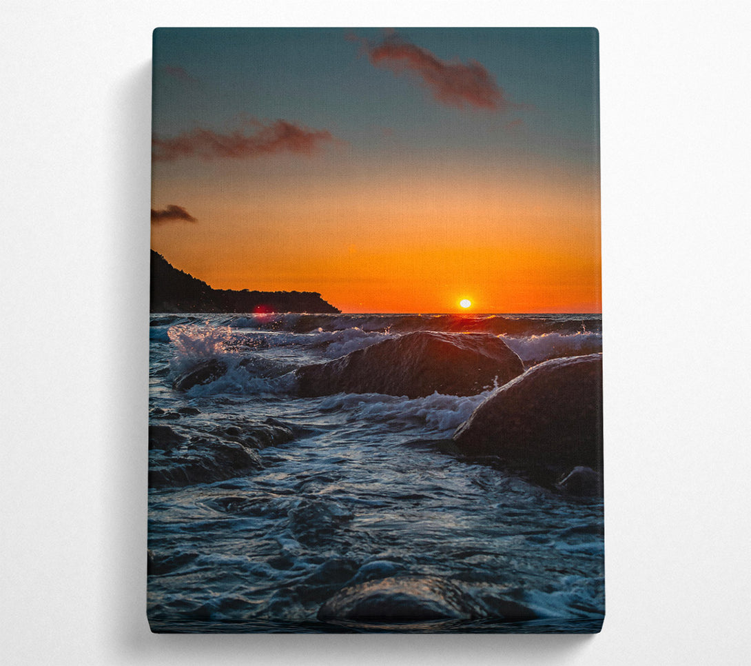  A Canvas Print of Orange Sunset Waves Canvas Art