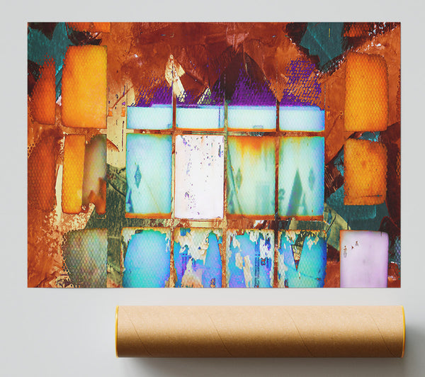 Orange And Teal Grids Poster