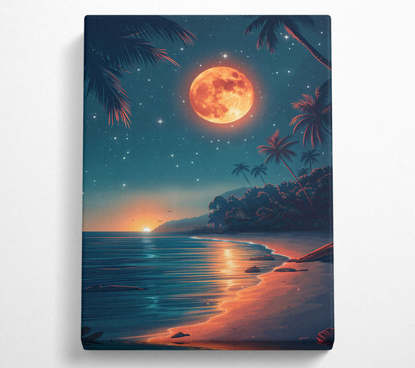  A Canvas Print of Beach Burning Moon Canvas Wall Art