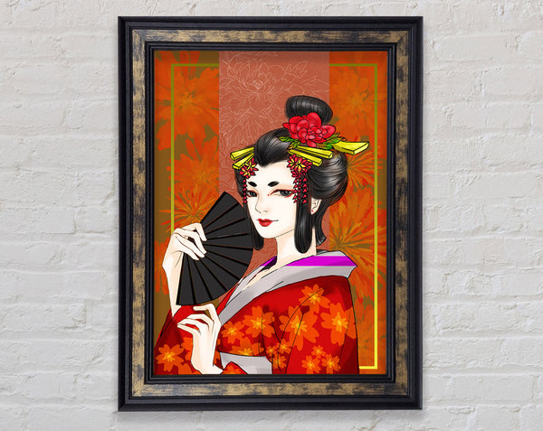 Beauitful Geisha Cartoon Framed Print