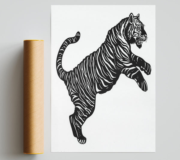 Black And White Tiger Leap Poster
