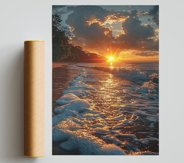 Golden Sunset Waves Print