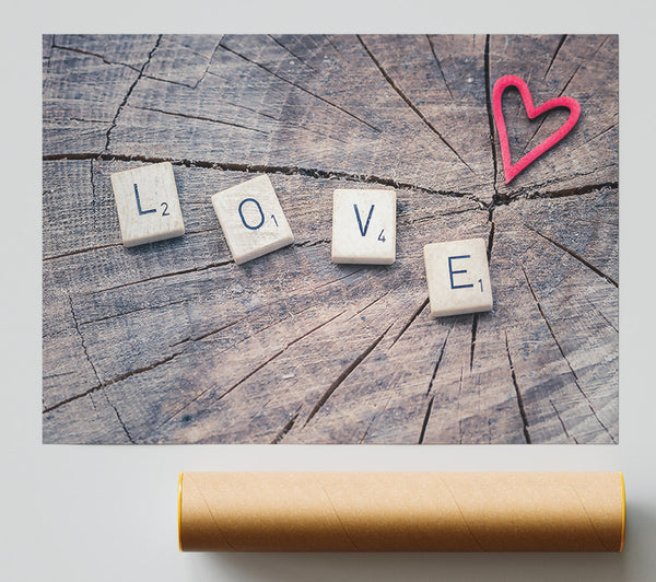 Red Love On Wood Poster