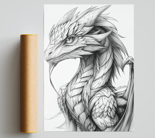 Silver Winged Dragon Print