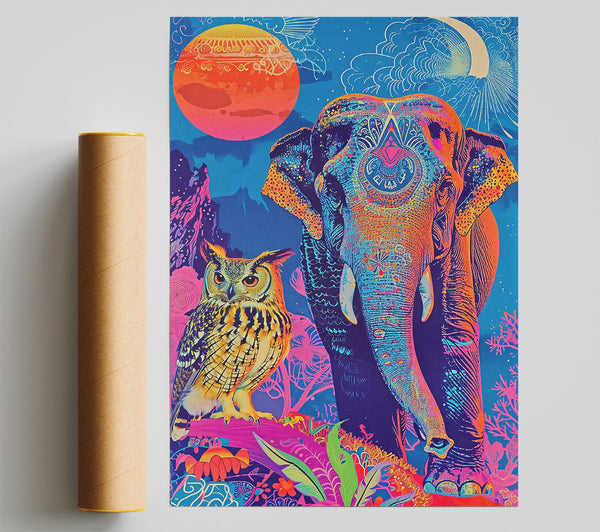 Neon Blue Elephant Dream Giclee Print