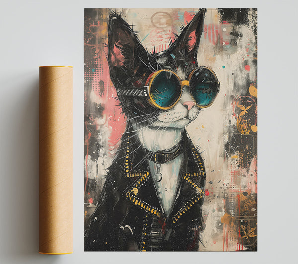 Black Cat In Yellow Goggles Print