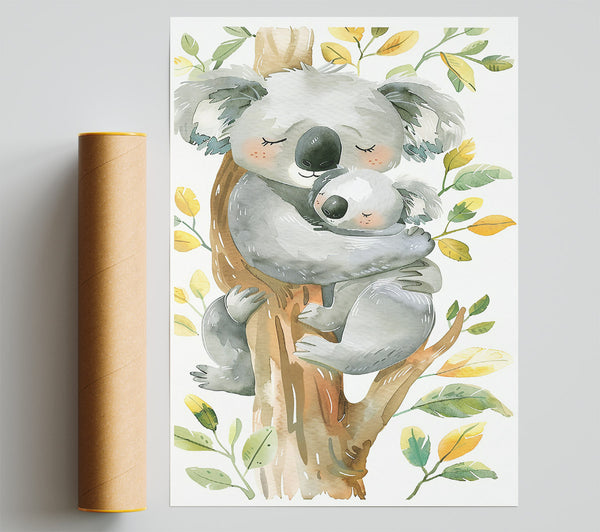 Grey Koala Family Hug Poster