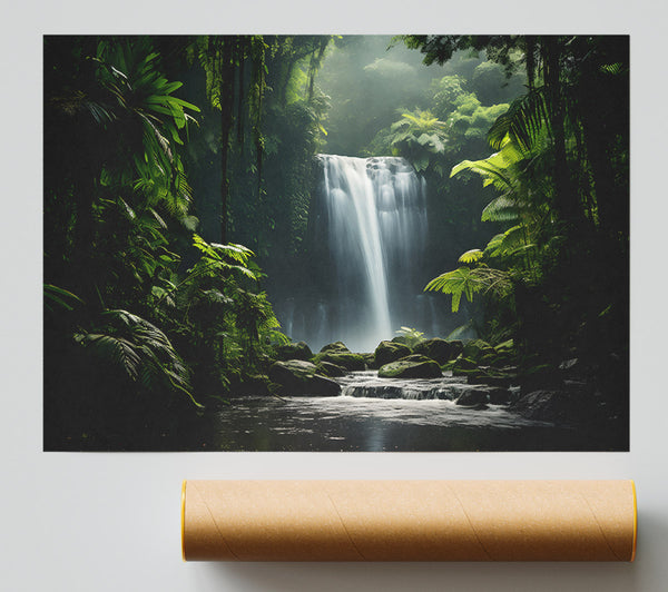 Emerald Green Waterfall Print