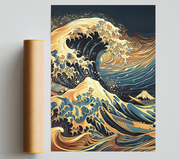 Golden Wave Surge Giclee Print
